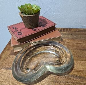 Molded‎  Shallow Bowl by Blenko. Textured Clear Glass.  Bear Paw/Amoeba Design.